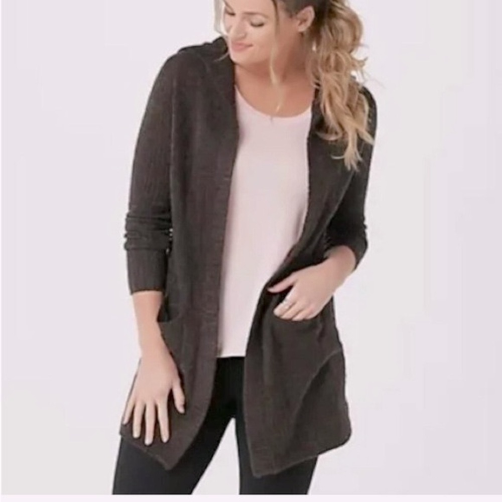 Barefoot Dreams Relaxed Hooded Cardigan Longline Cozychic Lite - Size S